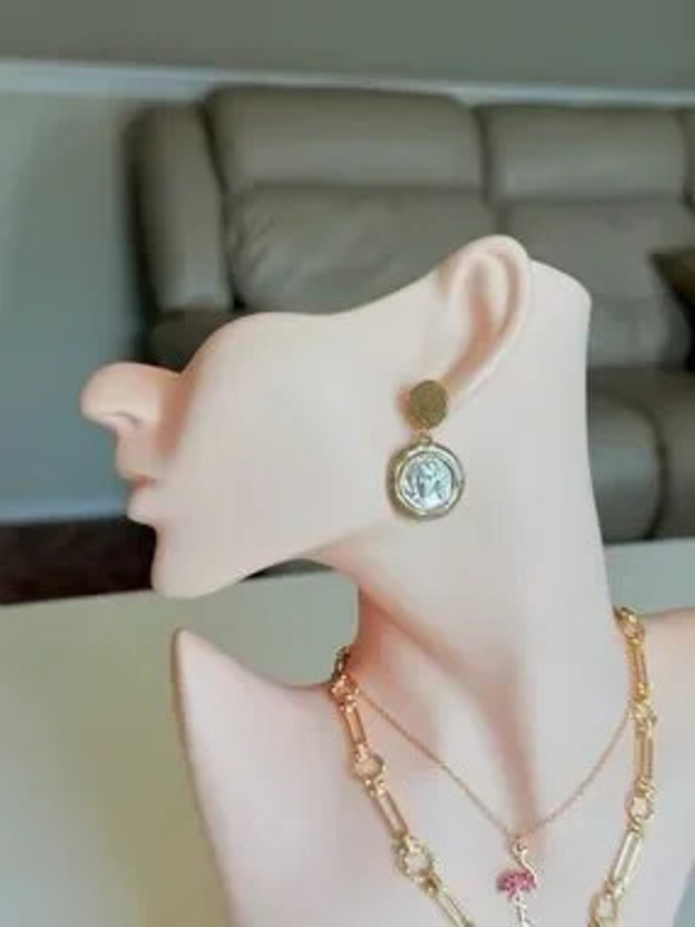 Italian Style Gold Tone Coin Drop Earrings